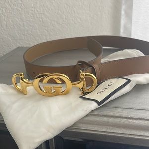 Tan Gucci belt new logo
